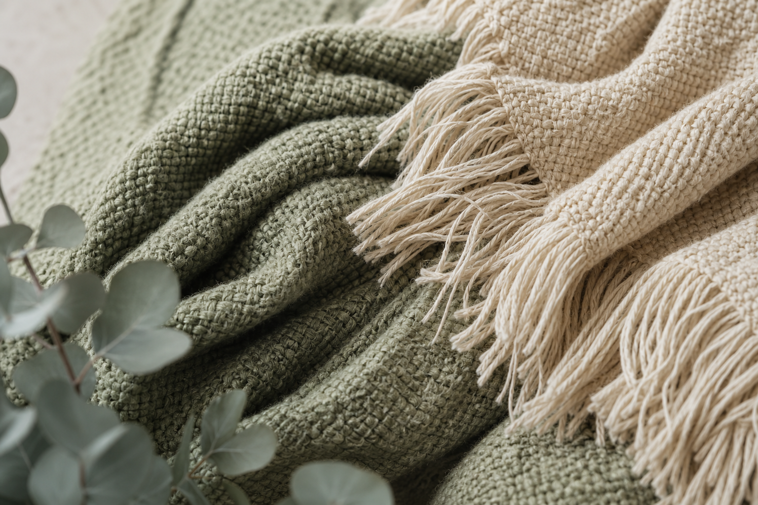 Layered natural and sage textile materials