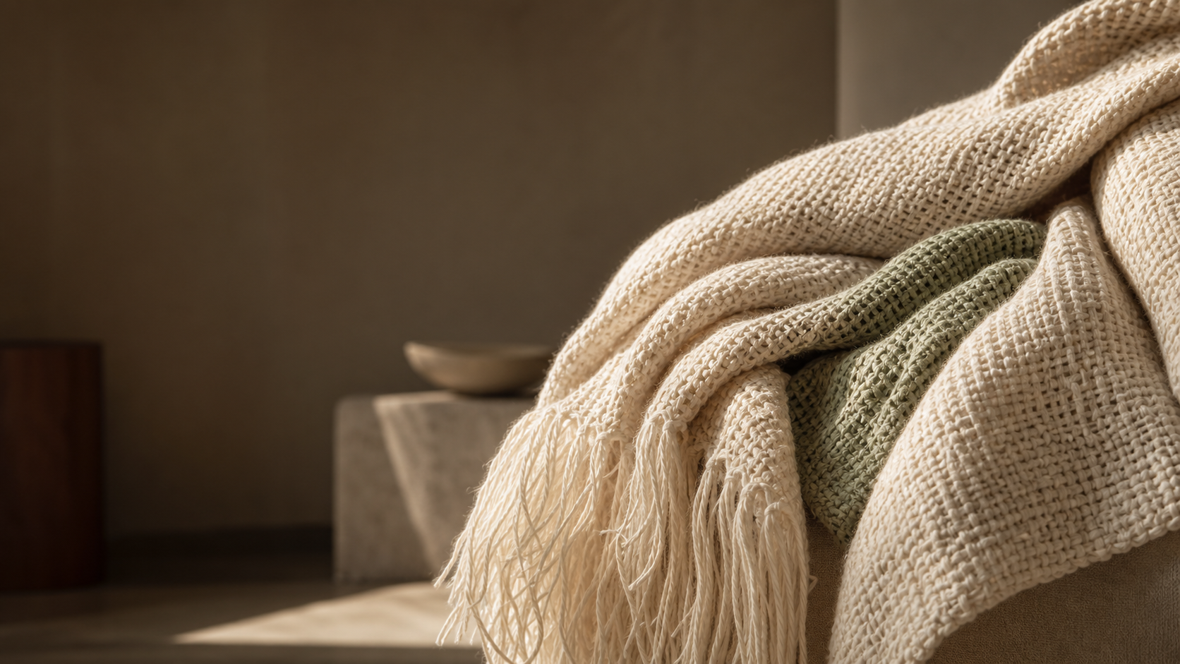 Refined home textile collection in a warm interior