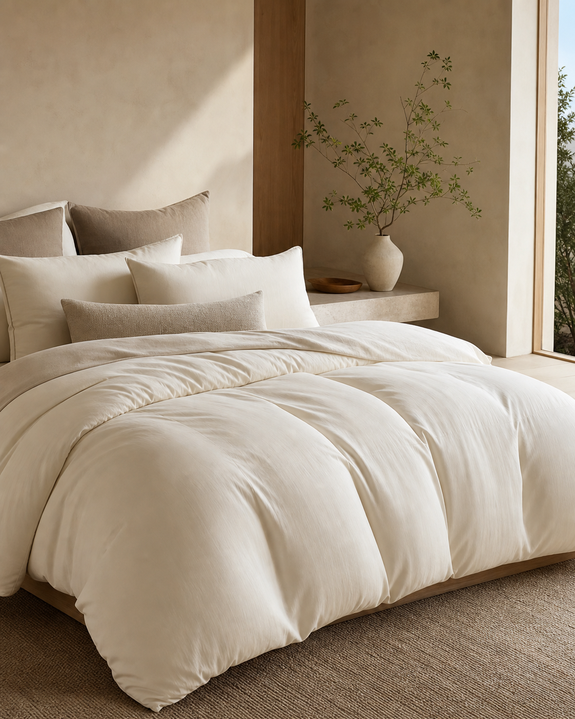 Neutral comforter and bedding